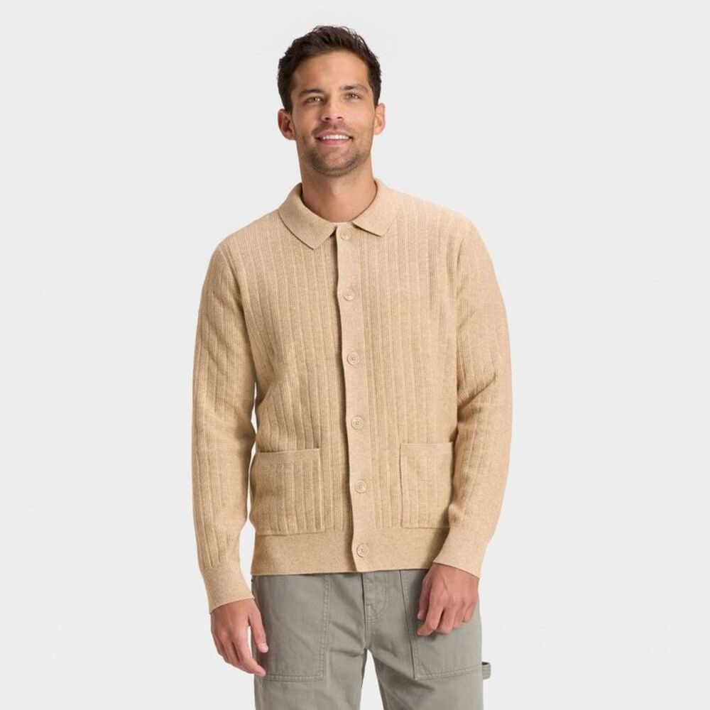 Goodfellow & Co - Men's Collared Cardigan Sweater - Goodfellow & Co  Beige